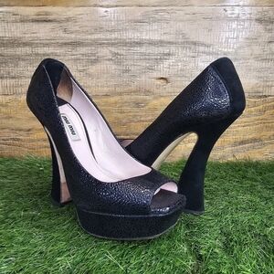 MIU MIU Suede Peep-Toe Pumps 36.5